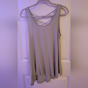Light Olive Green Sleeveless Flowy Top with Crisscross Back Size L